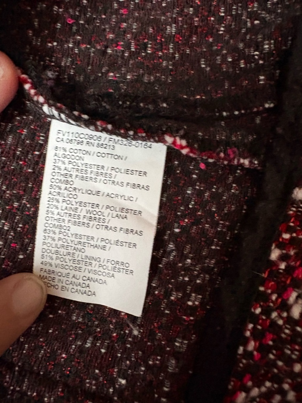 Women’s Red Tweed Button Jacket - Picture 3 of 4